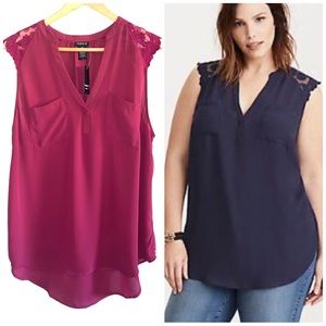 Torrid NWT Fuchsia Georgette Lace Pull Over Blouse Size 0